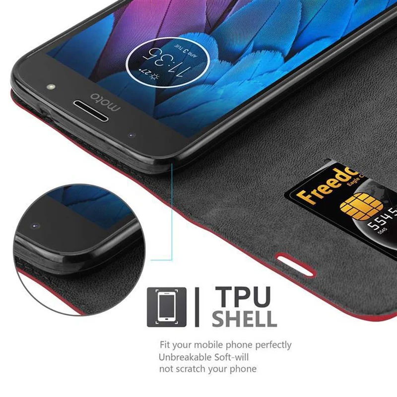 Cadorabo Hülle kompatibel mit Motorola MOTO G5S Schutzhülle mit Magnetverschluss, Standfunktion und Kartenfach