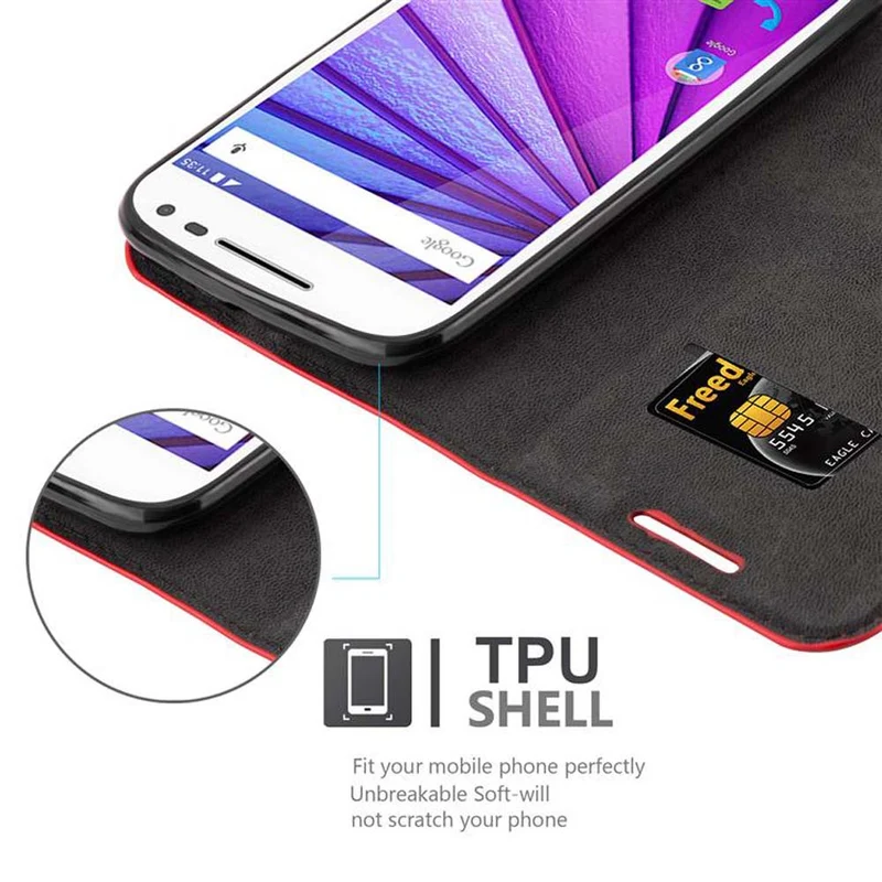 Cadorabo Hülle kompatibel mit Motorola MOTO G3 Schutzhülle mit Magnetverschluss, Standfunktion und Kartenfach