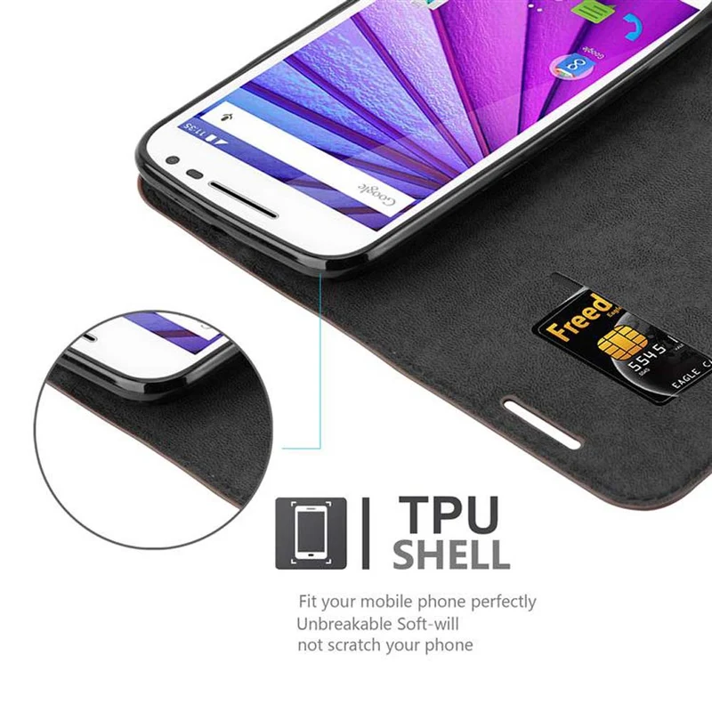 Cadorabo Hülle kompatibel mit Motorola MOTO G3 Schutzhülle mit Magnetverschluss, Standfunktion und Kartenfach