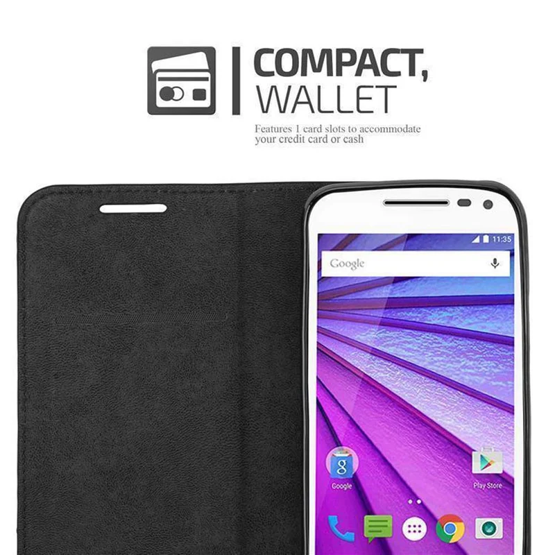 Cadorabo Hülle kompatibel mit Motorola MOTO G3 Schutzhülle mit Magnetverschluss, Standfunktion und Kartenfach