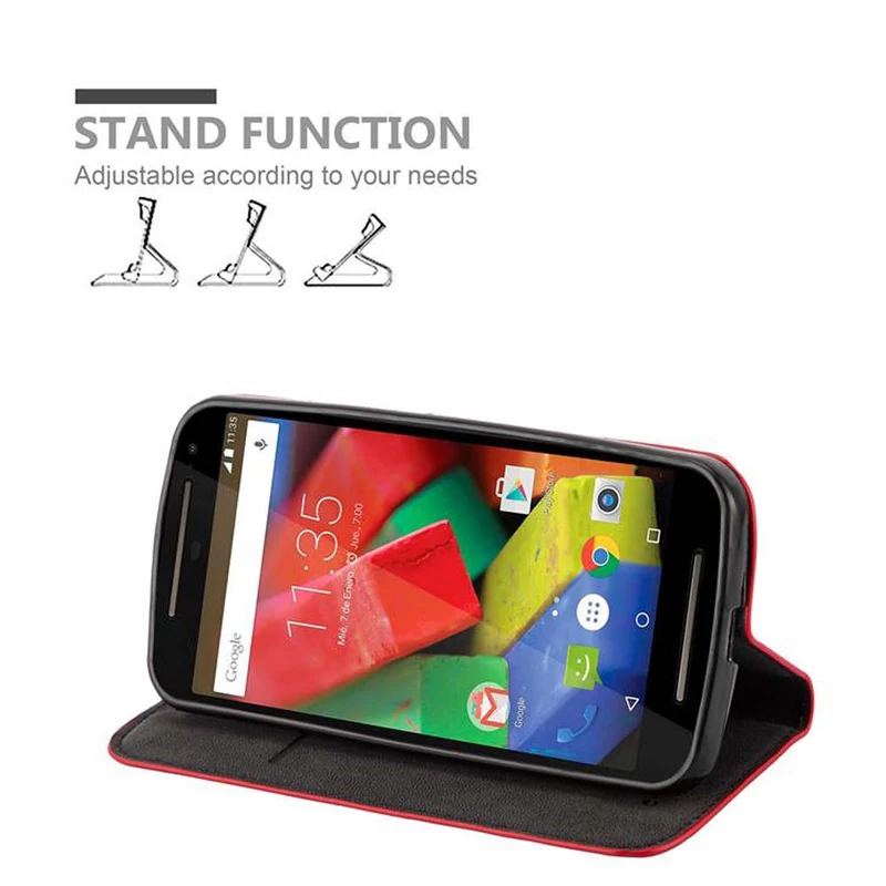 Cadorabo Hülle kompatibel mit Motorola MOTO G2 Schutzhülle mit Magnetverschluss, Standfunktion und Kartenfach