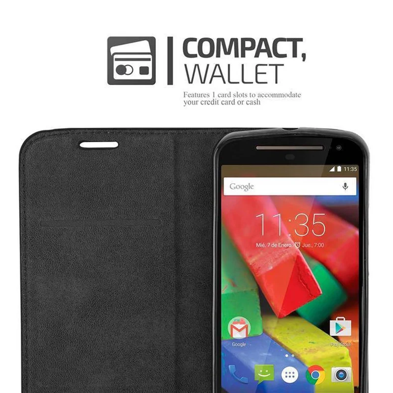 Cadorabo Hülle kompatibel mit Motorola MOTO G2 Schutzhülle mit Magnetverschluss, Standfunktion und Kartenfach