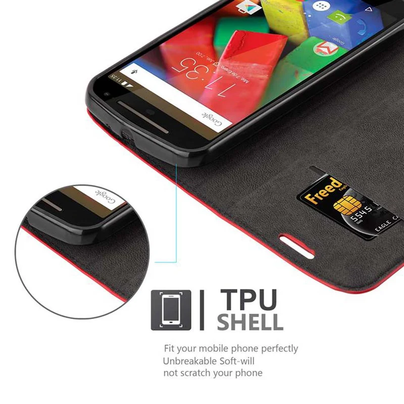 Cadorabo Hülle kompatibel mit Motorola MOTO G2 Schutzhülle mit Magnetverschluss, Standfunktion und Kartenfach