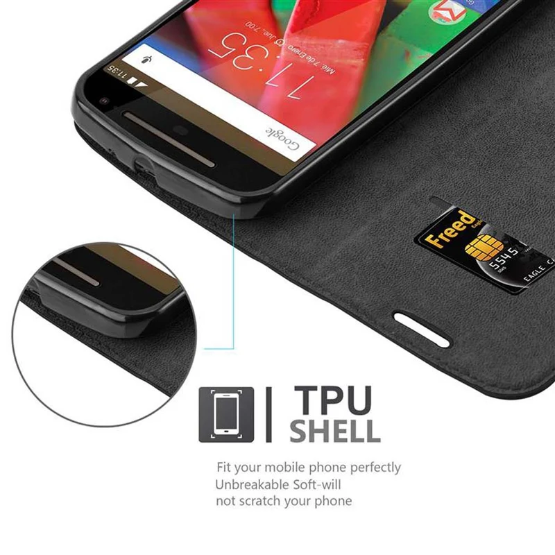 Cadorabo Hülle kompatibel mit Motorola MOTO G2 Schutzhülle mit Magnetverschluss, Standfunktion und Kartenfach