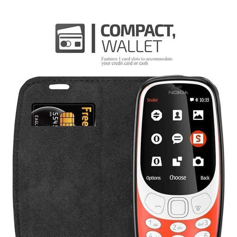 Cadorabo Hülle kompatibel mit Nokia 3310 2G Schutzhülle mit Magnetverschluss, Standfunktion und Kartenfach