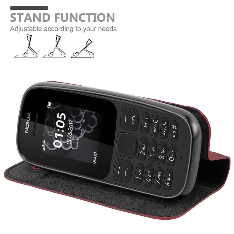 Cadorabo Hülle kompatibel mit Nokia 105 DUAL Schutzhülle mit Magnetverschluss, Standfunktion und Kartenfach