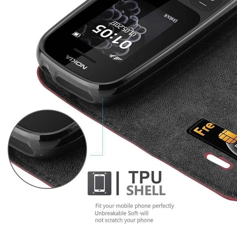 Cadorabo Hülle kompatibel mit Nokia 105 DUAL Schutzhülle mit Magnetverschluss, Standfunktion und Kartenfach