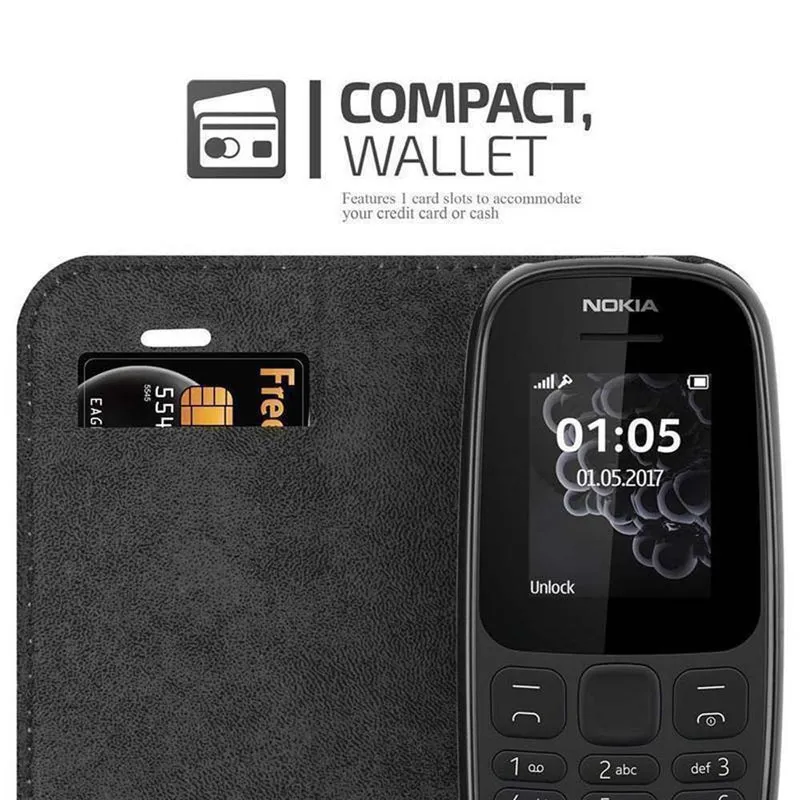 Cadorabo Hülle kompatibel mit Nokia 105 DUAL Schutzhülle mit Magnetverschluss, Standfunktion und Kartenfach