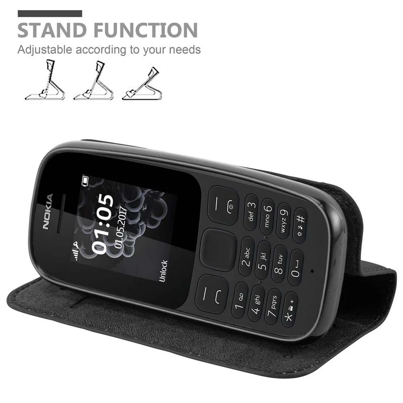 Cadorabo Hülle kompatibel mit Nokia 105 DUAL Schutzhülle mit Magnetverschluss, Standfunktion und Kartenfach
