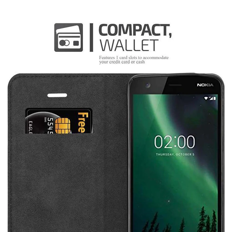 Cadorabo Hülle kompatibel mit Nokia 2 2017 Schutzhülle mit Magnetverschluss, Standfunktion und Kartenfach