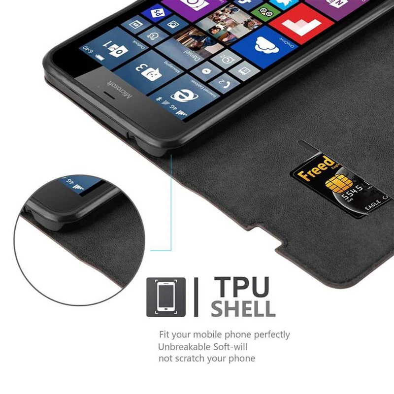 Cadorabo Hülle kompatibel mit Nokia Lumia 640 XL Schutzhülle mit Magnetverschluss, Standfunktion und Kartenfach