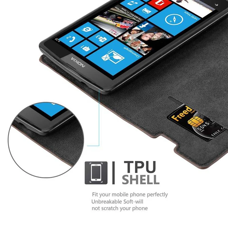 Cadorabo Hülle kompatibel mit Nokia Lumia 520 / 521 Schutzhülle mit Magnetverschluss, Standfunktion und Kartenfach