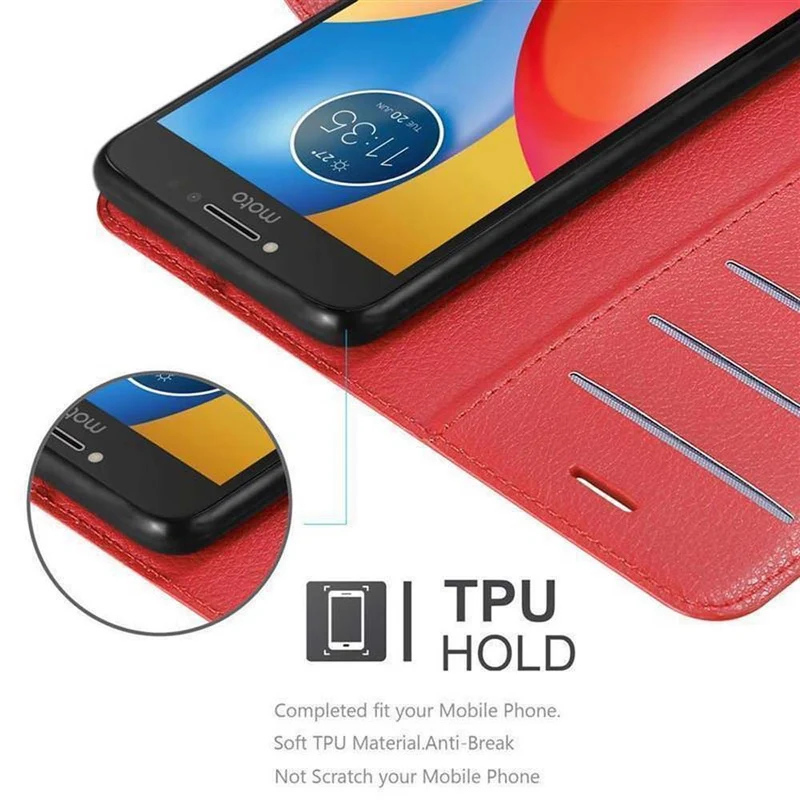 Cadorabo Hülle kompatibel mit Motorola MOTO E4 PLUS Schutzhülle mit Magnetverschluss, Standfunktion und Kartenfach
