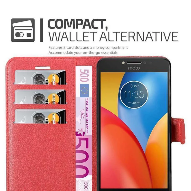 Cadorabo Hülle kompatibel mit Motorola MOTO E4 Schutzhülle mit Magnetverschluss, Standfunktion und Kartenfach