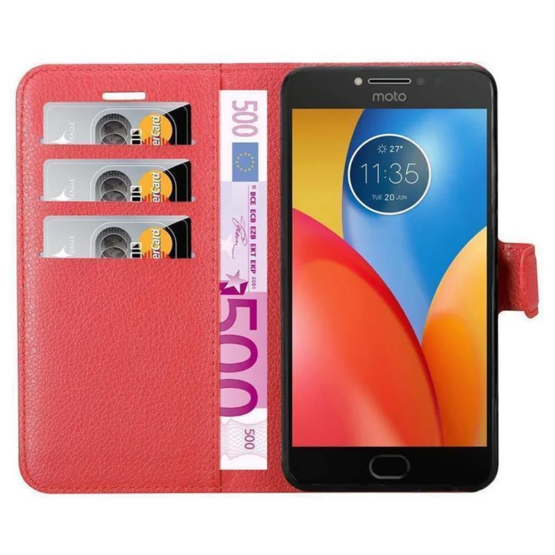 Cadorabo Hülle kompatibel mit Motorola MOTO E4 Schutzhülle mit Magnetverschluss, Standfunktion und Kartenfach