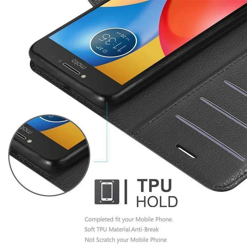 Cadorabo Hülle kompatibel mit Motorola MOTO E4 Schutzhülle mit Magnetverschluss, Standfunktion und Kartenfach