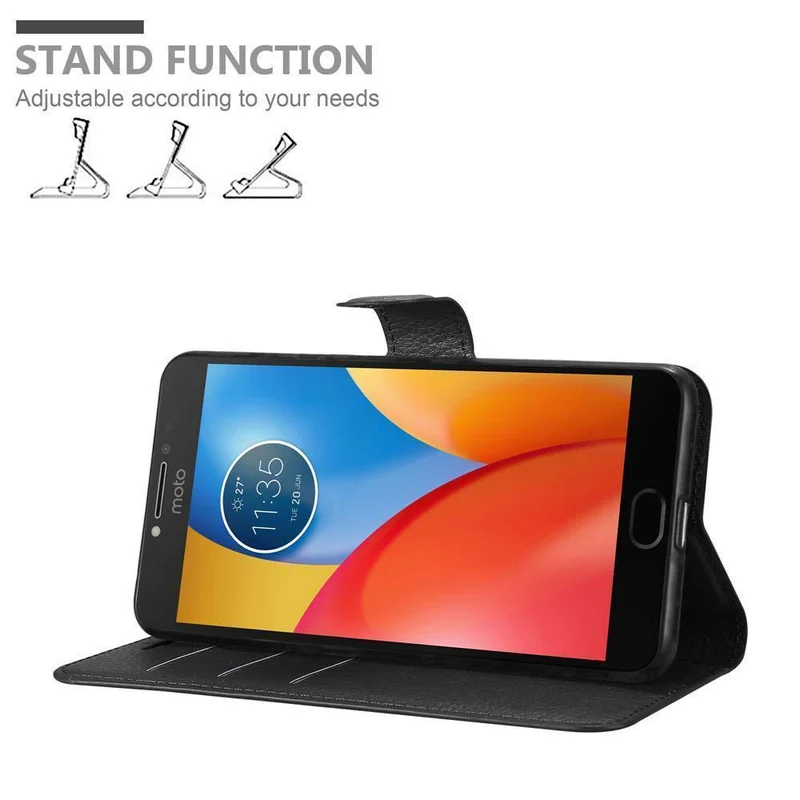 Cadorabo Hülle kompatibel mit Motorola MOTO E4 Schutzhülle mit Magnetverschluss, Standfunktion und Kartenfach