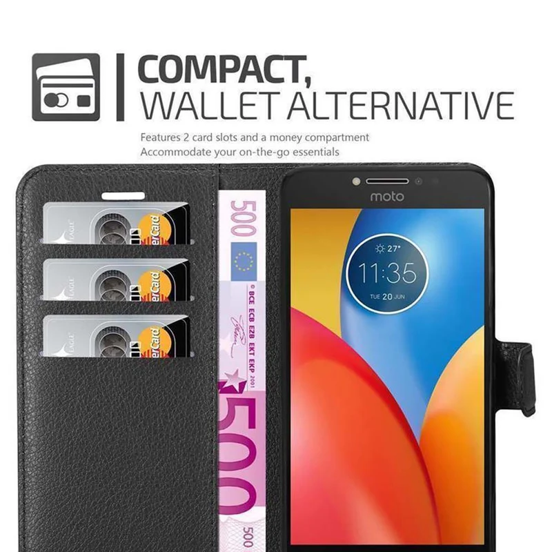 Cadorabo Hülle kompatibel mit Motorola MOTO E4 Schutzhülle mit Magnetverschluss, Standfunktion und Kartenfach