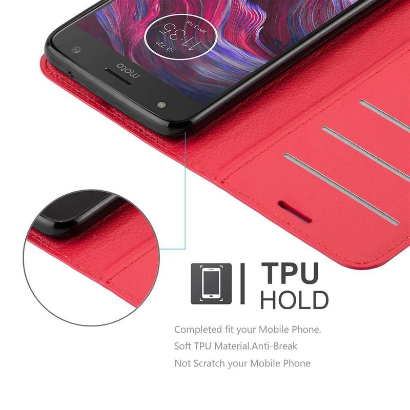 Cadorabo Hülle kompatibel mit Motorola MOTO X4 Schutzhülle mit Magnetverschluss, Standfunktion und Kartenfach