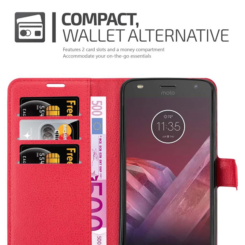 Cadorabo Hülle kompatibel mit Motorola MOTO Z2 Schutzhülle mit Magnetverschluss, Standfunktion und Kartenfach