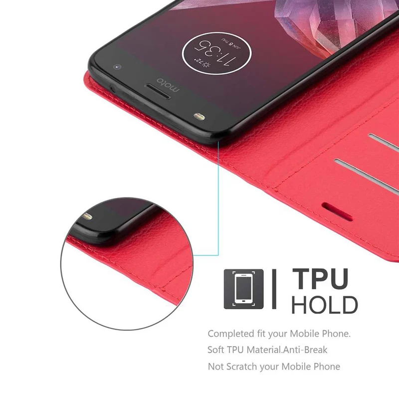 Cadorabo Hülle kompatibel mit Motorola MOTO Z2 Schutzhülle mit Magnetverschluss, Standfunktion und Kartenfach