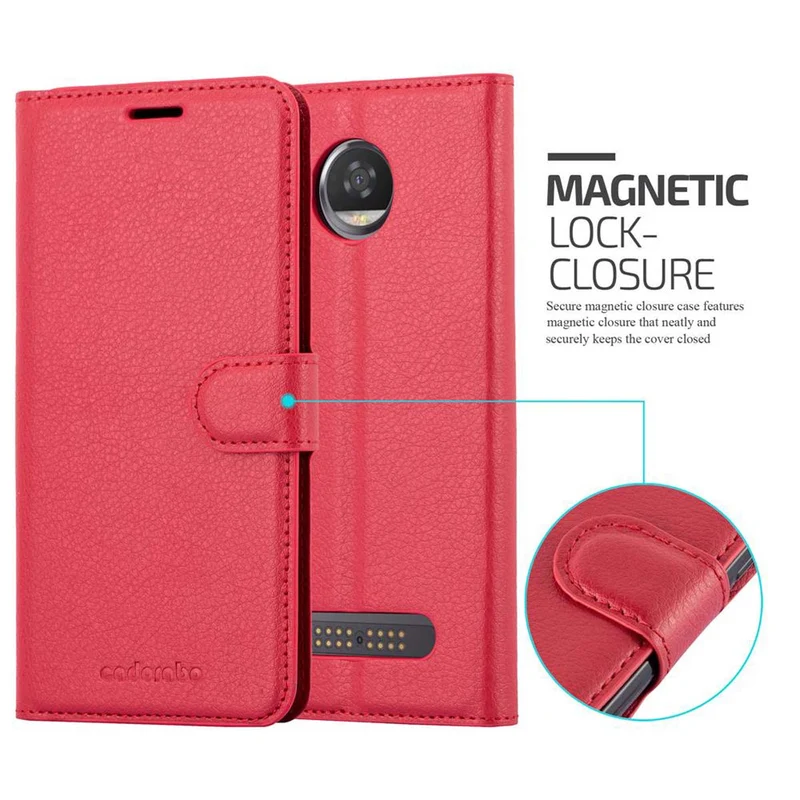 Cadorabo Hülle kompatibel mit Motorola MOTO Z2 Schutzhülle mit Magnetverschluss, Standfunktion und Kartenfach
