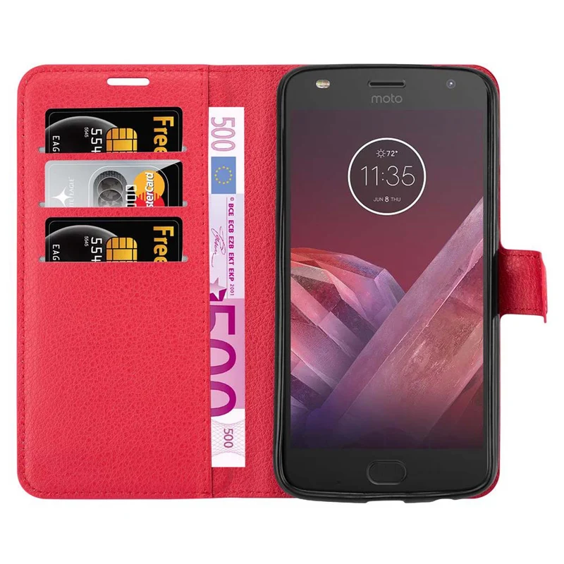Cadorabo Hülle kompatibel mit Motorola MOTO Z2 Schutzhülle mit Magnetverschluss, Standfunktion und Kartenfach
