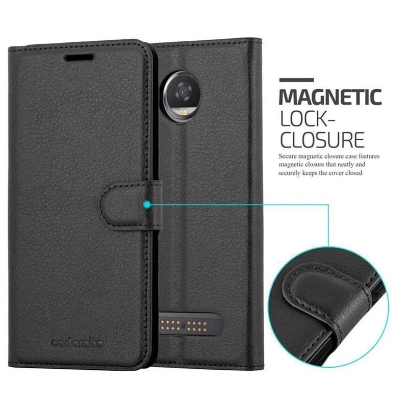 Cadorabo Hülle kompatibel mit Motorola MOTO Z2 Schutzhülle mit Magnetverschluss, Standfunktion und Kartenfach