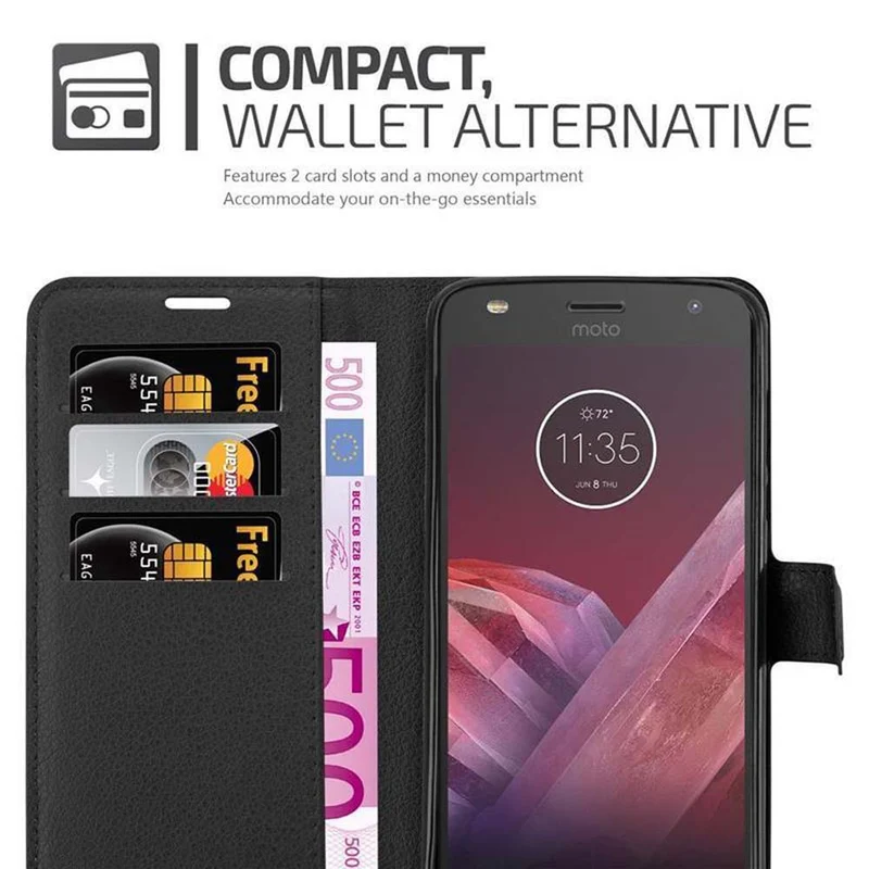 Cadorabo Hülle kompatibel mit Motorola MOTO Z2 Schutzhülle mit Magnetverschluss, Standfunktion und Kartenfach