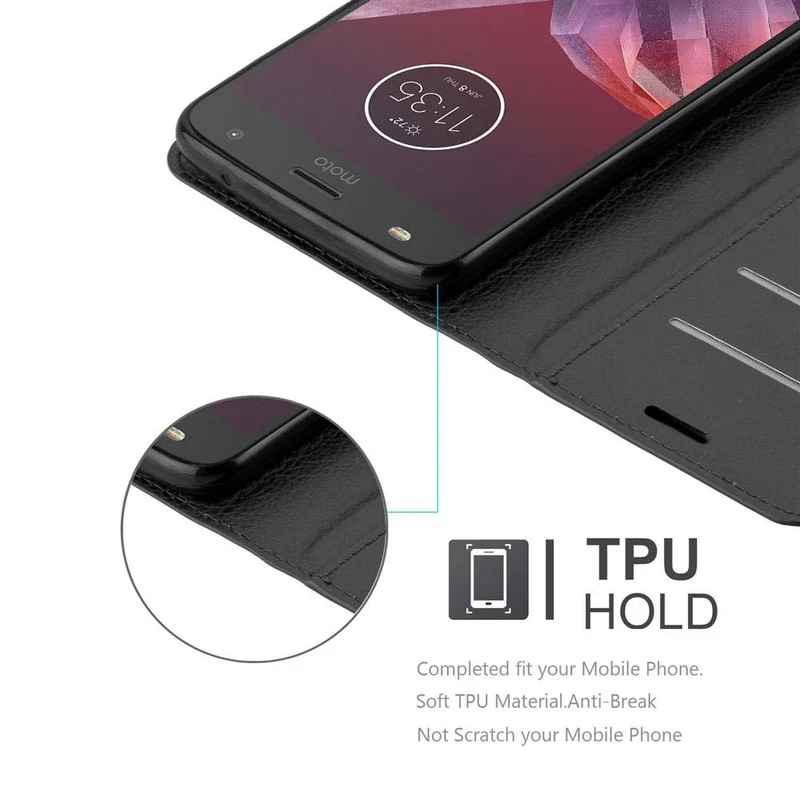 Cadorabo Hülle kompatibel mit Motorola MOTO Z2 Schutzhülle mit Magnetverschluss, Standfunktion und Kartenfach