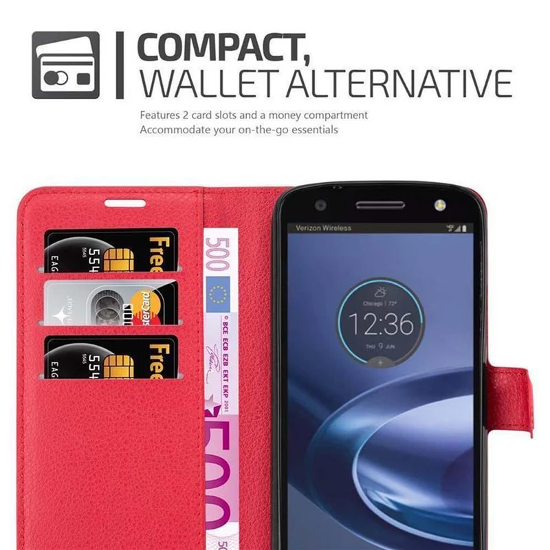 Cadorabo Hülle kompatibel mit Motorola MOTO Z FORCE Schutzhülle mit Magnetverschluss, Standfunktion und Kartenfach