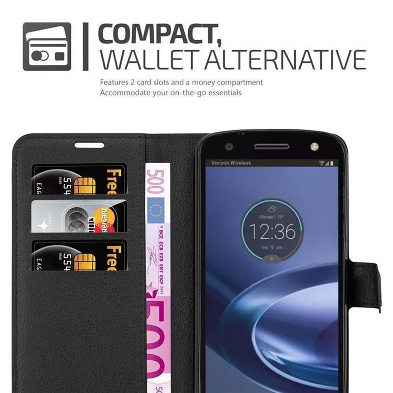 Cadorabo Hülle kompatibel mit Motorola MOTO Z FORCE Schutzhülle mit Magnetverschluss, Standfunktion und Kartenfach