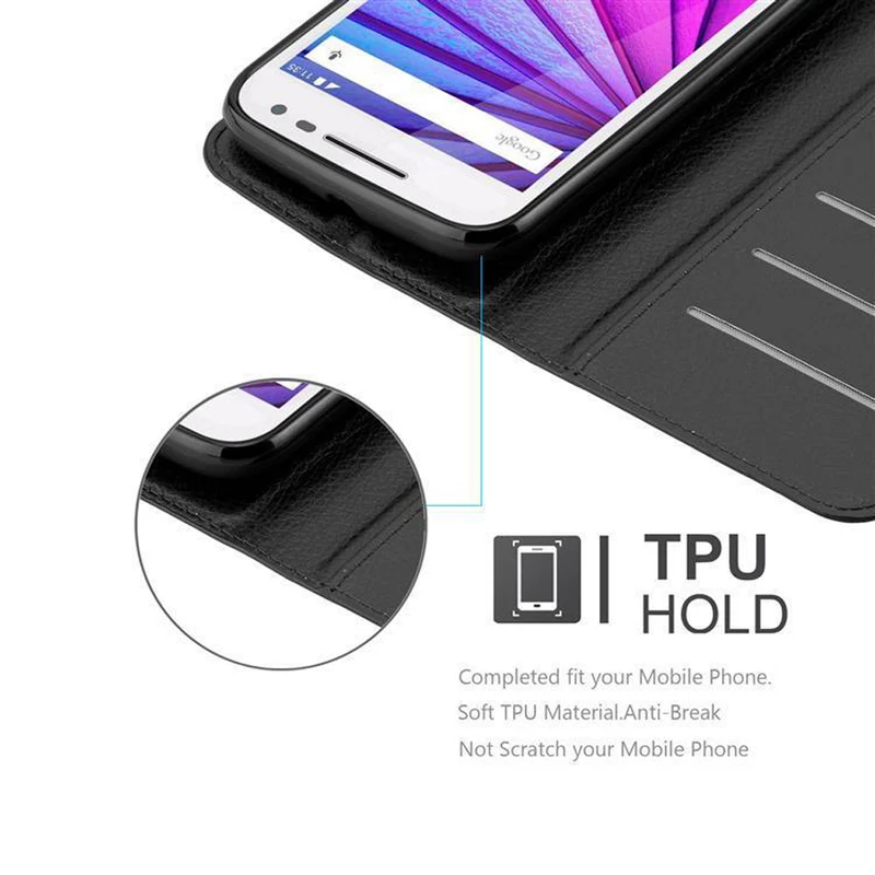 Cadorabo Hülle kompatibel mit Motorola MOTO G3 Schutzhülle mit Magnetverschluss, Standfunktion und Kartenfach