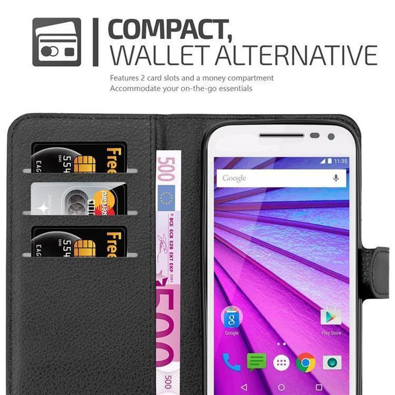 Cadorabo Hülle kompatibel mit Motorola MOTO G3 Schutzhülle mit Magnetverschluss, Standfunktion und Kartenfach