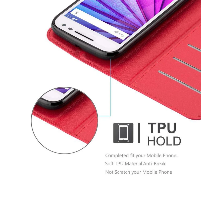Cadorabo Hülle kompatibel mit Motorola MOTO G3 Schutzhülle mit Magnetverschluss, Standfunktion und Kartenfach