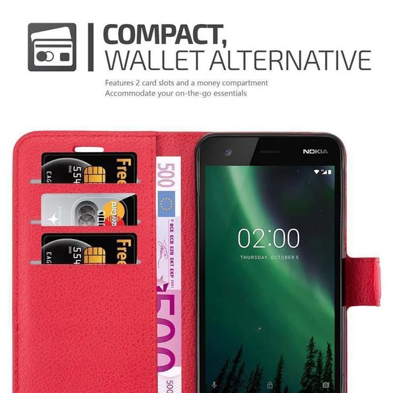 Cadorabo Hülle kompatibel mit Nokia 2 2017 Schutzhülle mit Magnetverschluss, Standfunktion und Kartenfach