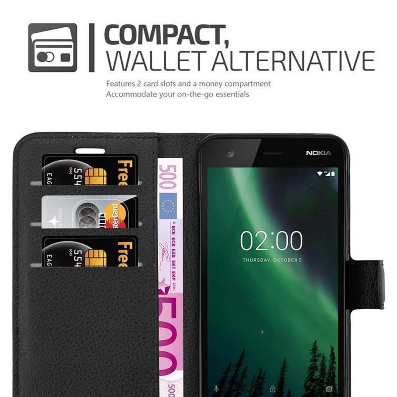 Cadorabo Hülle kompatibel mit Nokia 2 2017 Schutzhülle mit Magnetverschluss, Standfunktion und Kartenfach