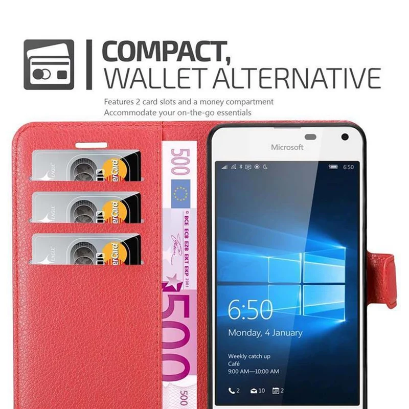 Cadorabo Hülle kompatibel mit Nokia Lumia 650 Schutzhülle mit Magnetverschluss, Standfunktion und Kartenfach