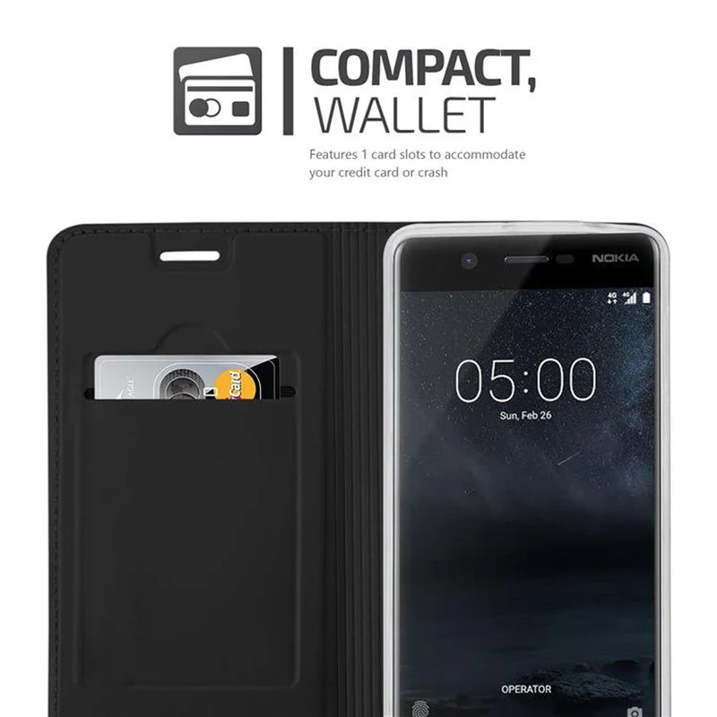 Cadorabo Hülle kompatibel mit Nokia 5 2017 Schutzhülle mit Magnetverschluss, Standfunktion und Kartenfach