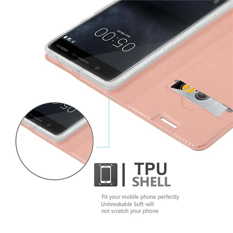 Cadorabo Hülle kompatibel mit Nokia 5 2017 Schutzhülle mit Magnetverschluss, Standfunktion und Kartenfach