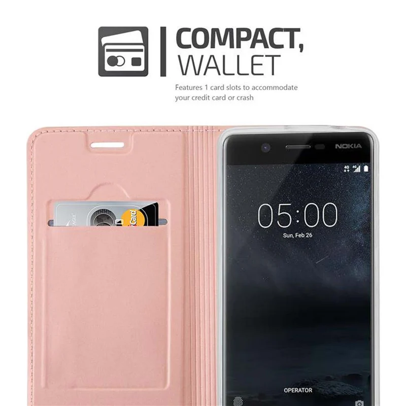 Cadorabo Hülle kompatibel mit Nokia 5 2017 Schutzhülle mit Magnetverschluss, Standfunktion und Kartenfach