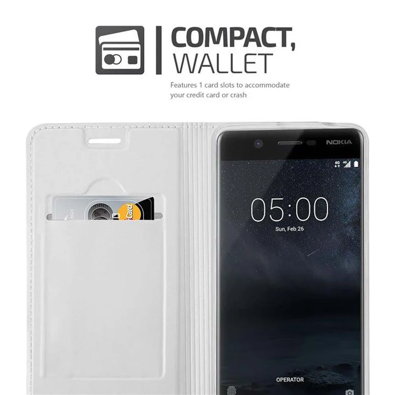 Cadorabo Hülle kompatibel mit Nokia 5 2017 Schutzhülle mit Magnetverschluss, Standfunktion und Kartenfach