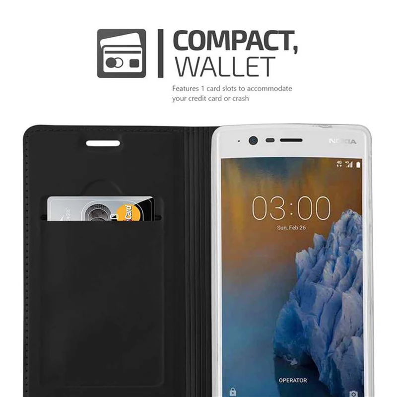 Cadorabo Hülle kompatibel mit Nokia 3 2017 Schutzhülle mit Magnetverschluss, Standfunktion und Kartenfach