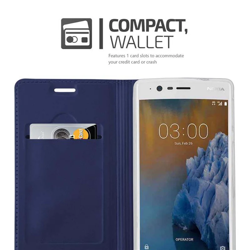 Cadorabo Hülle kompatibel mit Nokia 3 2017 Schutzhülle mit Magnetverschluss, Standfunktion und Kartenfach