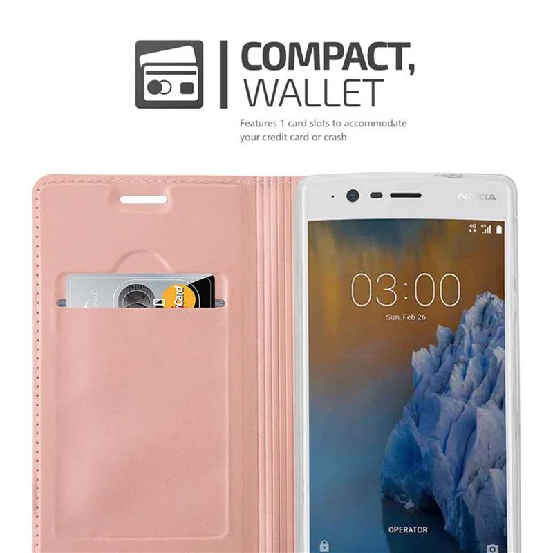 Cadorabo Hülle kompatibel mit Nokia 3 2017 Schutzhülle mit Magnetverschluss, Standfunktion und Kartenfach