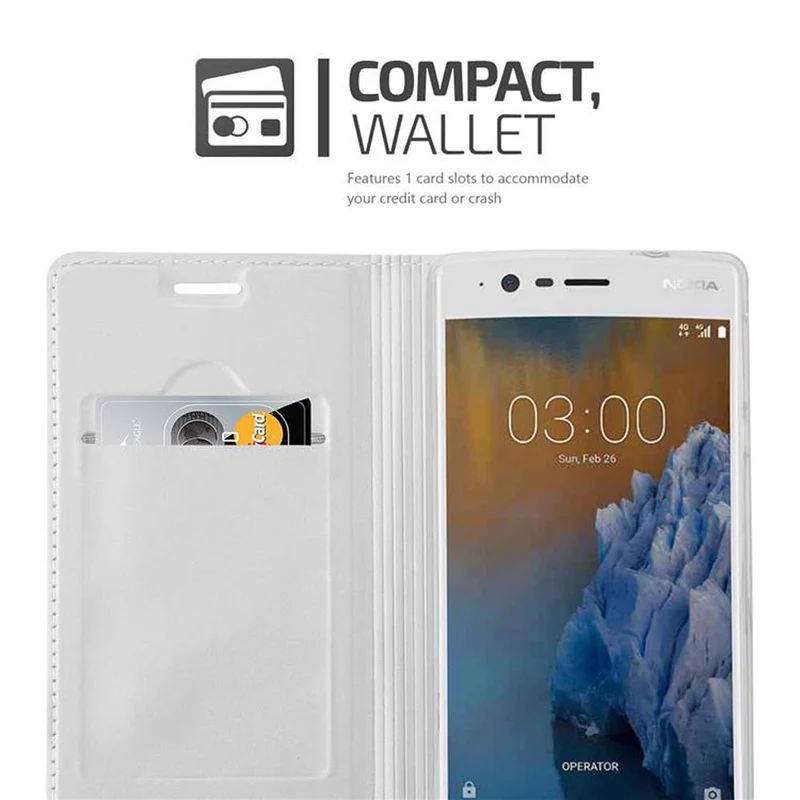 Cadorabo Hülle kompatibel mit Nokia 3 2017 Schutzhülle mit Magnetverschluss, Standfunktion und Kartenfach