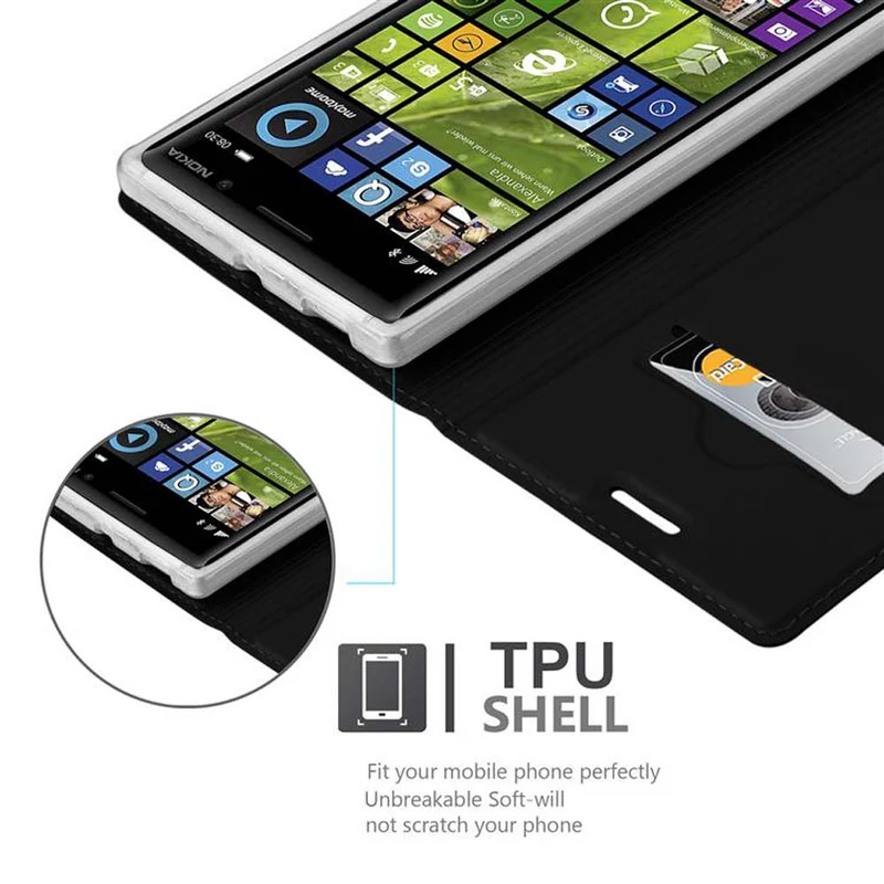 Cadorabo Hülle kompatibel mit Nokia Lumia 830 Schutzhülle mit Magnetverschluss, Standfunktion und Kartenfach