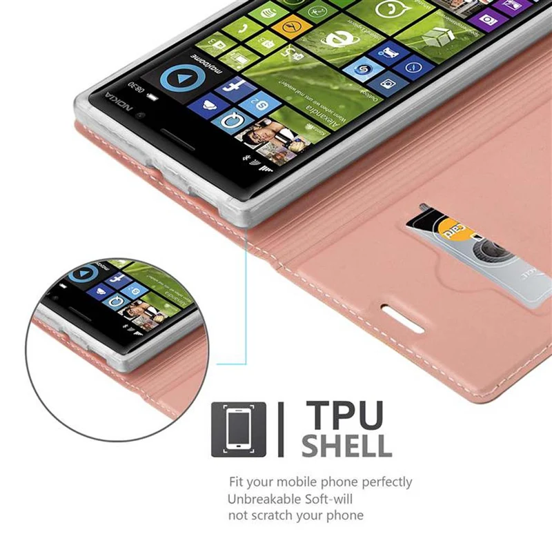Cadorabo Hülle kompatibel mit Nokia Lumia 830 Schutzhülle mit Magnetverschluss, Standfunktion und Kartenfach