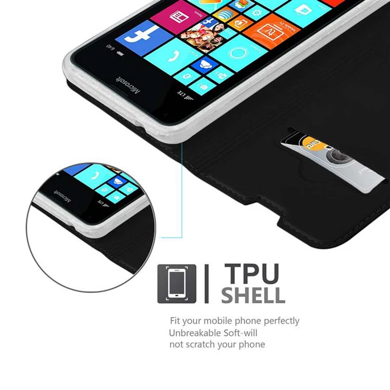 Cadorabo Hülle kompatibel mit Nokia Lumia 640 Schutzhülle mit Magnetverschluss, Standfunktion und Kartenfach