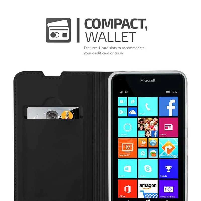 Cadorabo Hülle kompatibel mit Nokia Lumia 640 Schutzhülle mit Magnetverschluss, Standfunktion und Kartenfach